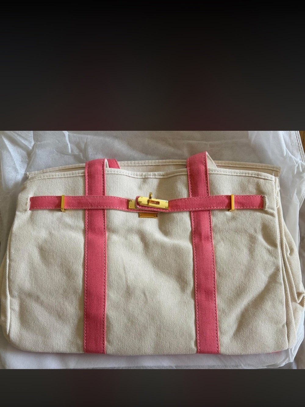 NWT Boatkin Canvas Tote Bag in Cream with Pink Trim